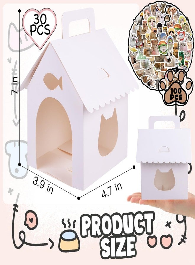 ARELUX 30 Pcs Cat House Shaped Party Favor Boxes, Foldable Pet Adoption Treat Gift Boxes with DIY Stickers - White Blank Goodie Bags for Kitten Birthday, Baby Shower & Cat Themed Events - Image 2